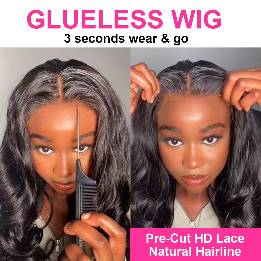 Glueless Preplucked Human Wig Ready to Wear 180% Body Wave