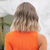 Thumbnail for Grey Wavy Bob Wigs with Bangs Short Blonde Ombre Synthetic Wig