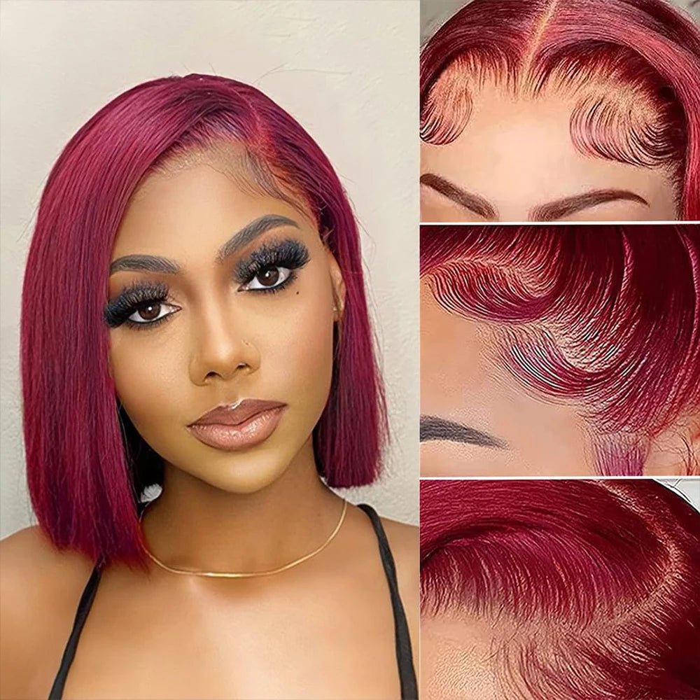 Bob Red 99J Straight Lace Frontal Wigs Human Hair Wigs