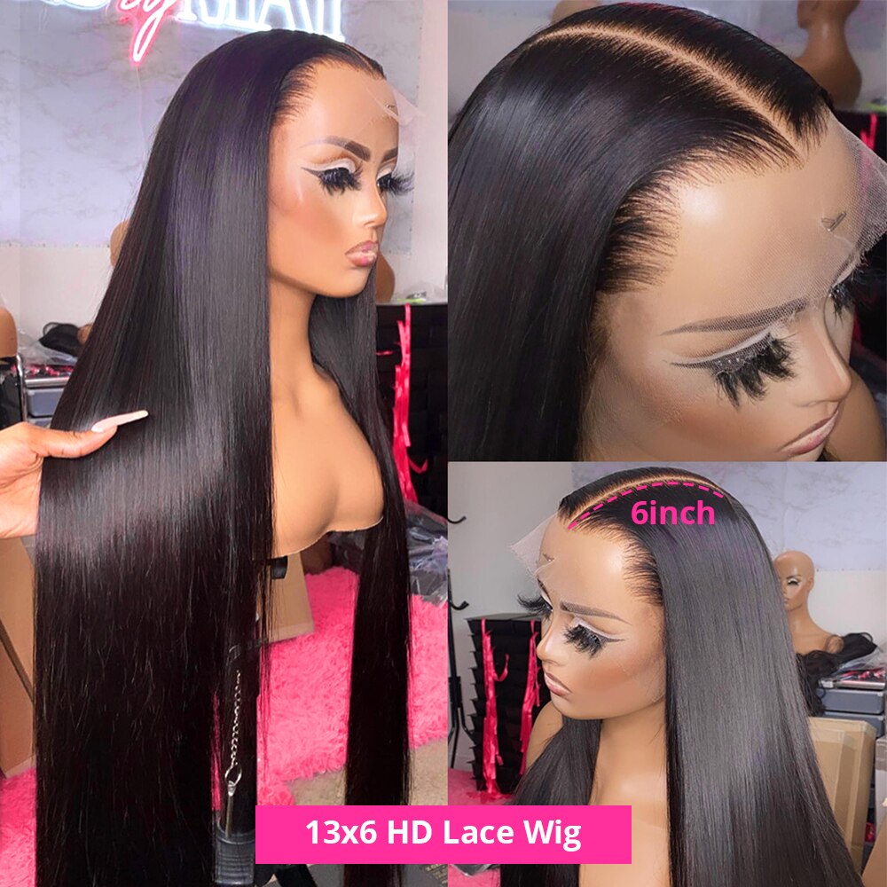 Pre -Plucked HD Transparent Lace Front Human Hair Wigs Brazilian 40 Inches