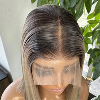 Thumbnail for Short Bob Wig Ombre Ash Blonde Straight Lace Front Wig Brazilain Natural Hairline Wig 180% Density Preplucked Hairline