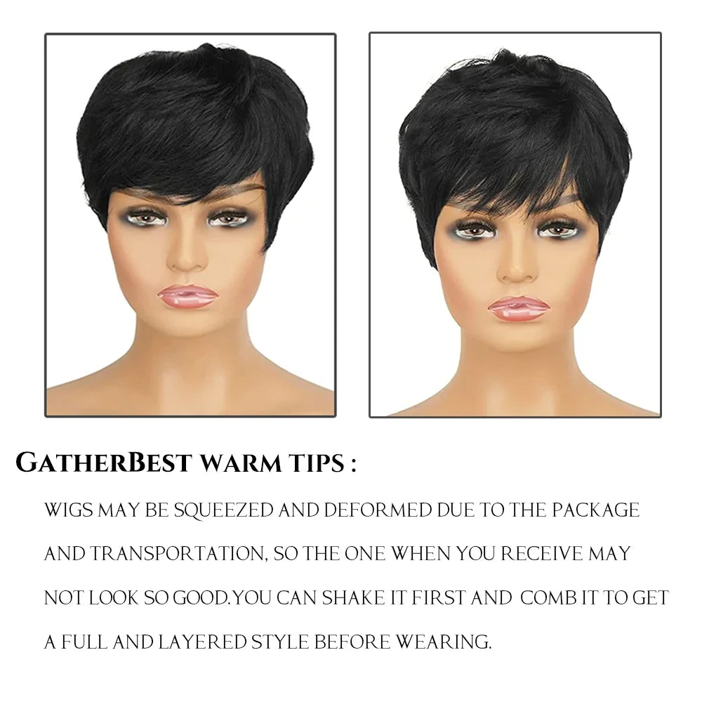 Short Human Hair Wigs Pixie Cut Straight Glueless Wig