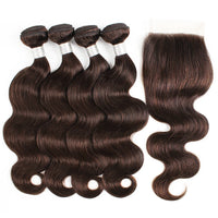 Thumbnail for Body Wave 4 Bundles With 4*4 Lace Closure 400Gram/Lot For Full Head Dark Brown #2 #4 Remy Brazilian Human Hair Extension