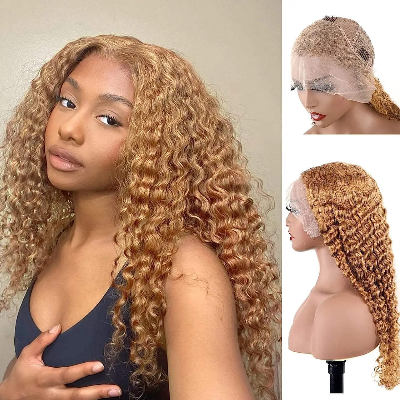 #27 Honey Blonde Lace Front Wig Deep Wave Human Hair Wig Pre Plucked