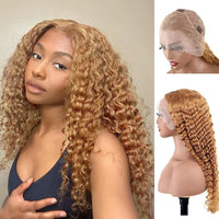 Thumbnail for #27 Honey Blonde Lace Front Wig Deep Wave Human Hair Wig Pre Plucked