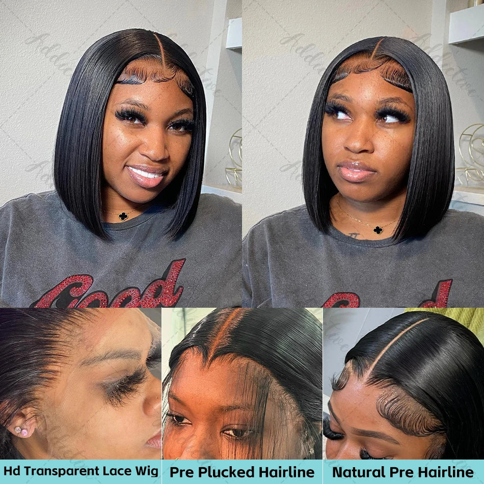 250% Straight Short Bob Lace Frontal Human Hair Wigs