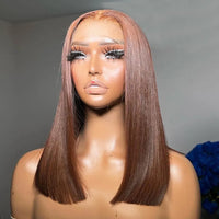 Thumbnail for Dark Brown Short Bob Wig Human Hair Lace Front Wig Brown