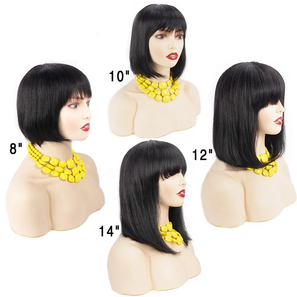 Short Bob Wig with Bangs Straight Human Hair 180% Density