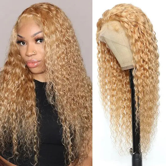 #27 Honey Blonde Lace Front Wig Deep Wave Human Hair Wig Pre Plucked