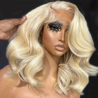 Thumbnail for Blonde Loose Wave Bob Wigs Human Hair Left Side Part 613 Colored Body Wave Short Bob Wig