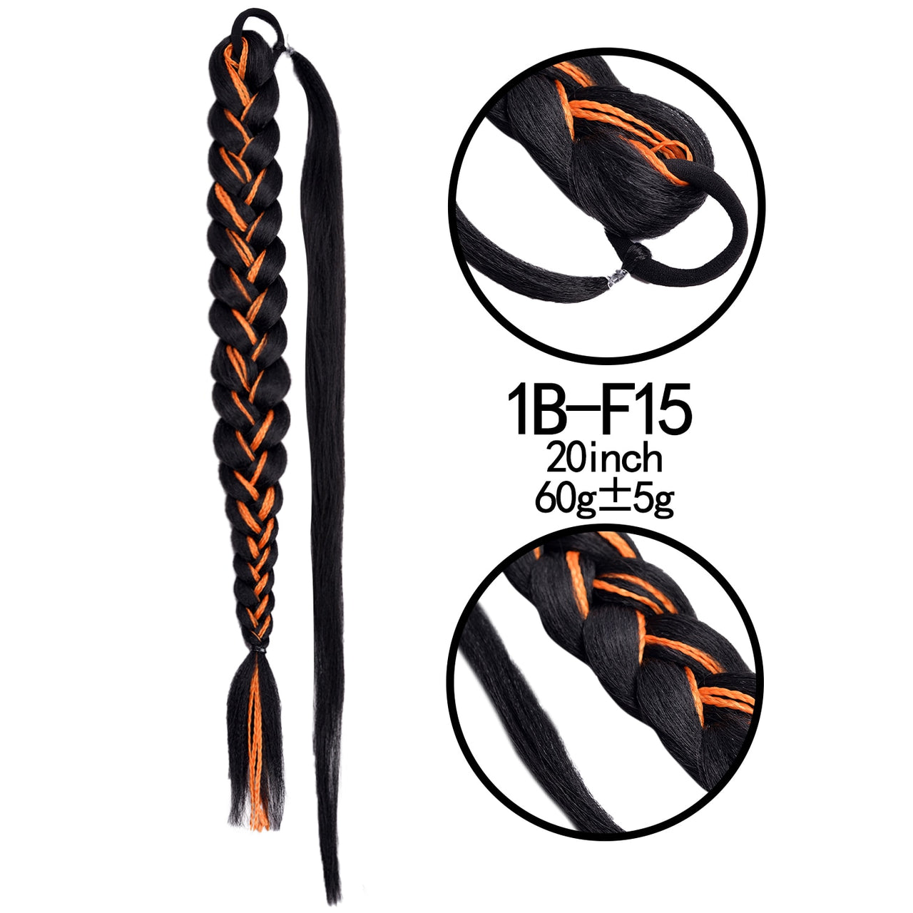 20 Inch Long Straight Synthetic Hair Extension Braided Fishtail Drawstring Ponytail Hair