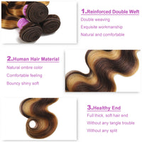 Thumbnail for 4/27 Brown Highlight Body Wave Human Hair 3/4 Bundles Brazilian Remy Hair Ombre Hair Bundles