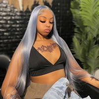 Thumbnail for 36Inch Silver Gray Bone Straight Frontal Wig Pre Plucked 12A Colored Glueless Wig