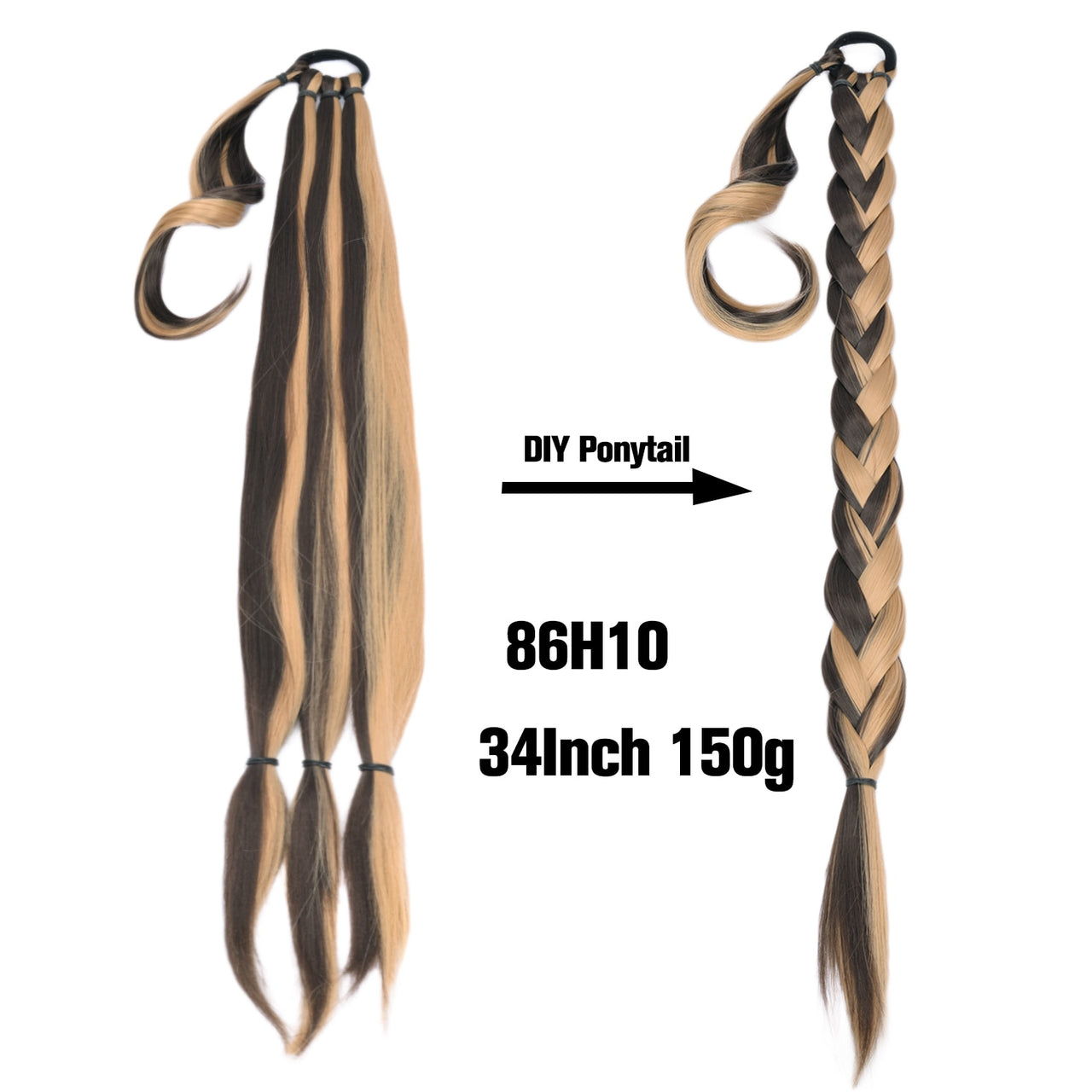 20 Inch Long Straight Synthetic Hair Extension Braided Fishtail Drawstring Ponytail Hair