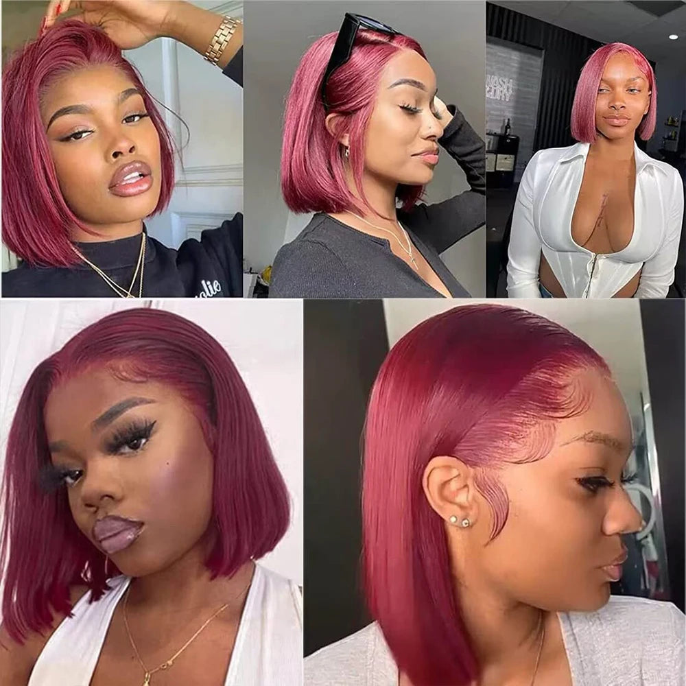 Bob Red 99J Straight Lace Frontal Wigs Human Hair Wigs