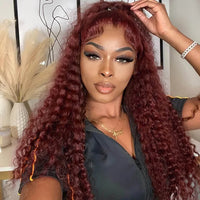 Thumbnail for Reddish Brown Deep Wave Curly Lace Front Brazilian Human Hair Wigs