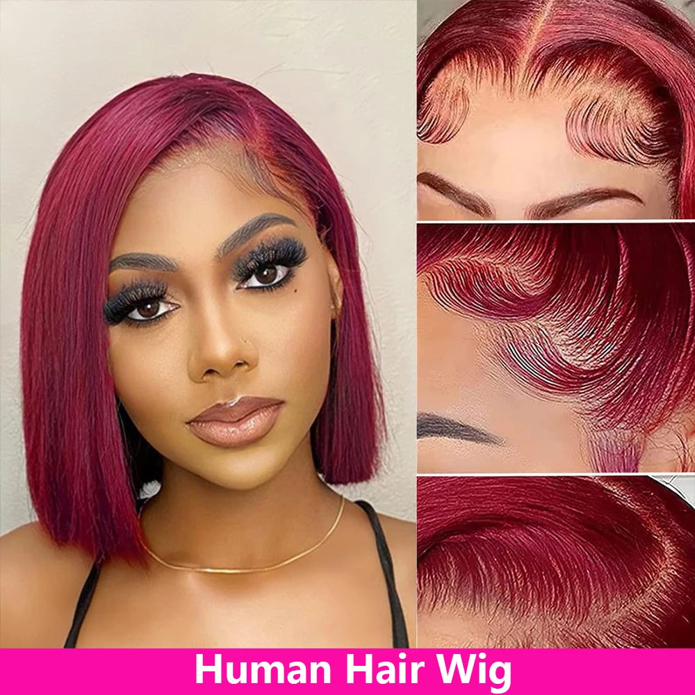 Bob Red 99J Straight Lace Frontal Wigs Human Hair Wigs