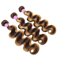 Thumbnail for 4/27 Brown Highlight Body Wave Human Hair 3/4 Bundles Brazilian Remy Hair Ombre Hair Bundles