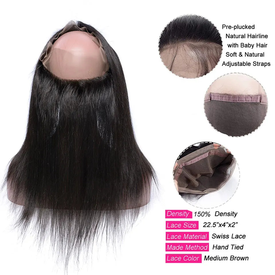 HD Transparent Lace Frontal Peruvian Straight Human Hair-360 Ear to Ear