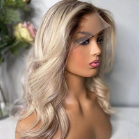 Thumbnail for Hd Transparent Bob Wave Human Hair Lace Front Wigs- Ombre brown Ash blonde Brazilian