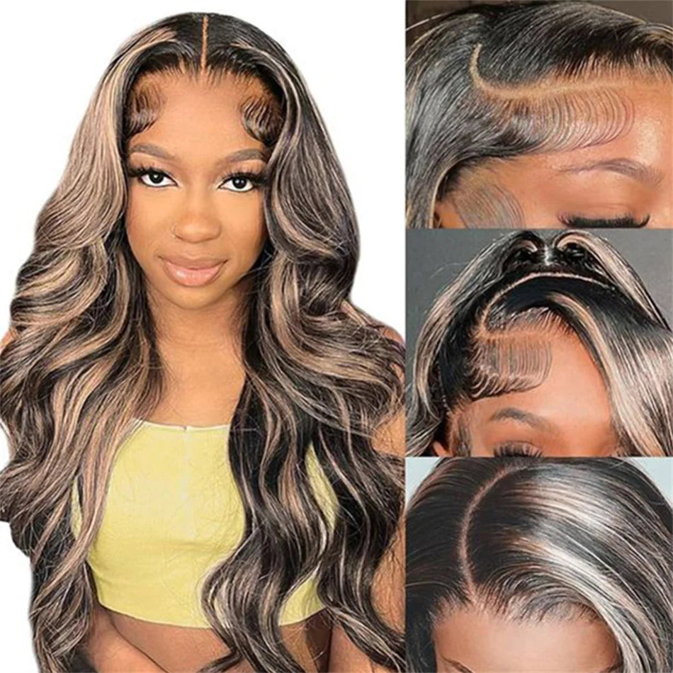 Blonde Highlight Body Wave Lace Front Human Hair Wig  1B/27