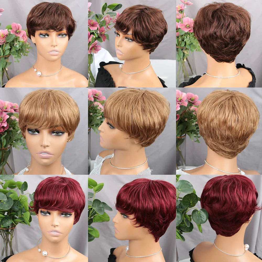 Brown Short Pixie Cut Wig Human Hair Brazilian Wig Human Hair Wigs