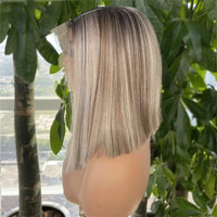 Thumbnail for Short Bob Wig Ombre Ash Blonde Straight Lace Front Wig Brazilain Natural Hairline Wig 180% Density Preplucked Hairline