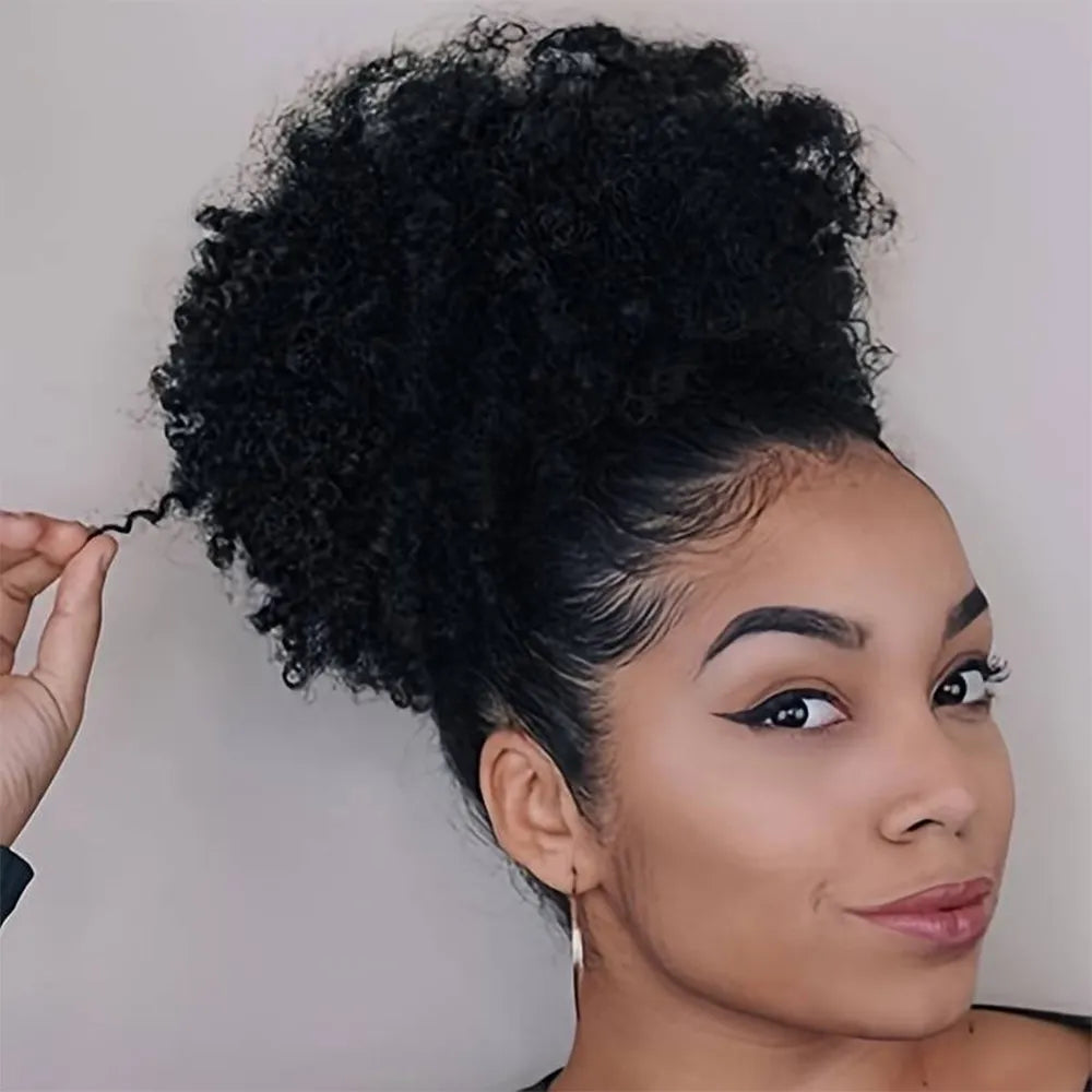 Large Afro Puff Drawstring Ponytail Kinky Curly High  Bun HairPiece