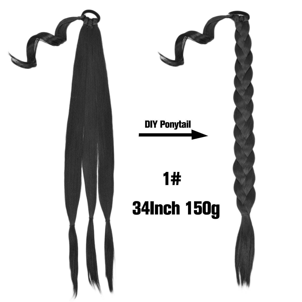 20 Inch Long Straight Synthetic Hair Extension Braided Fishtail Drawstring Ponytail Hair