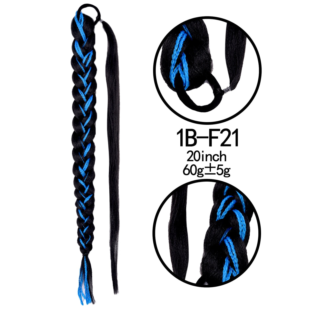 20 Inch Long Straight Synthetic Hair Extension Braided Fishtail Drawstring Ponytail Hair