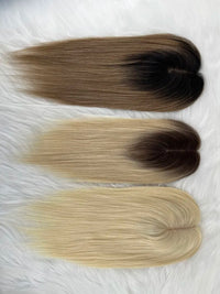 Thumbnail for #60 Two Tone Ombre Silk Skin Base Toupee with 3 Clips In Brazilian Human Hair