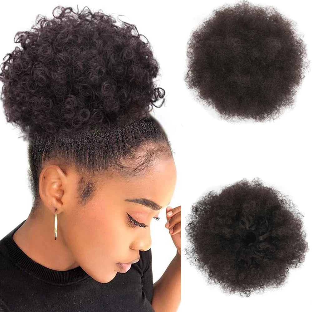 Large Afro Puff Drawstring Ponytail Kinky Curly High  Bun HairPiece