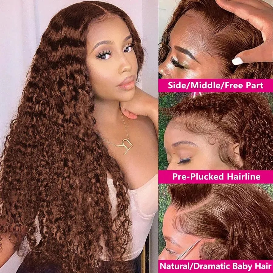 HD Transparent Deep Wave Frontal Wig Brazilian Water Wave Wigs Human Hair