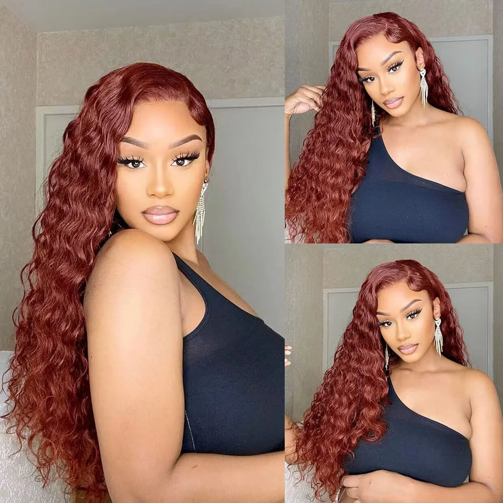 Reddish Brown Deep Wave Curly Lace Front Brazilian Human Hair Wigs