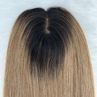 Thumbnail for #60 Two Tone Ombre Silk Skin Base Toupee with 3 Clips In Brazilian Human Hair