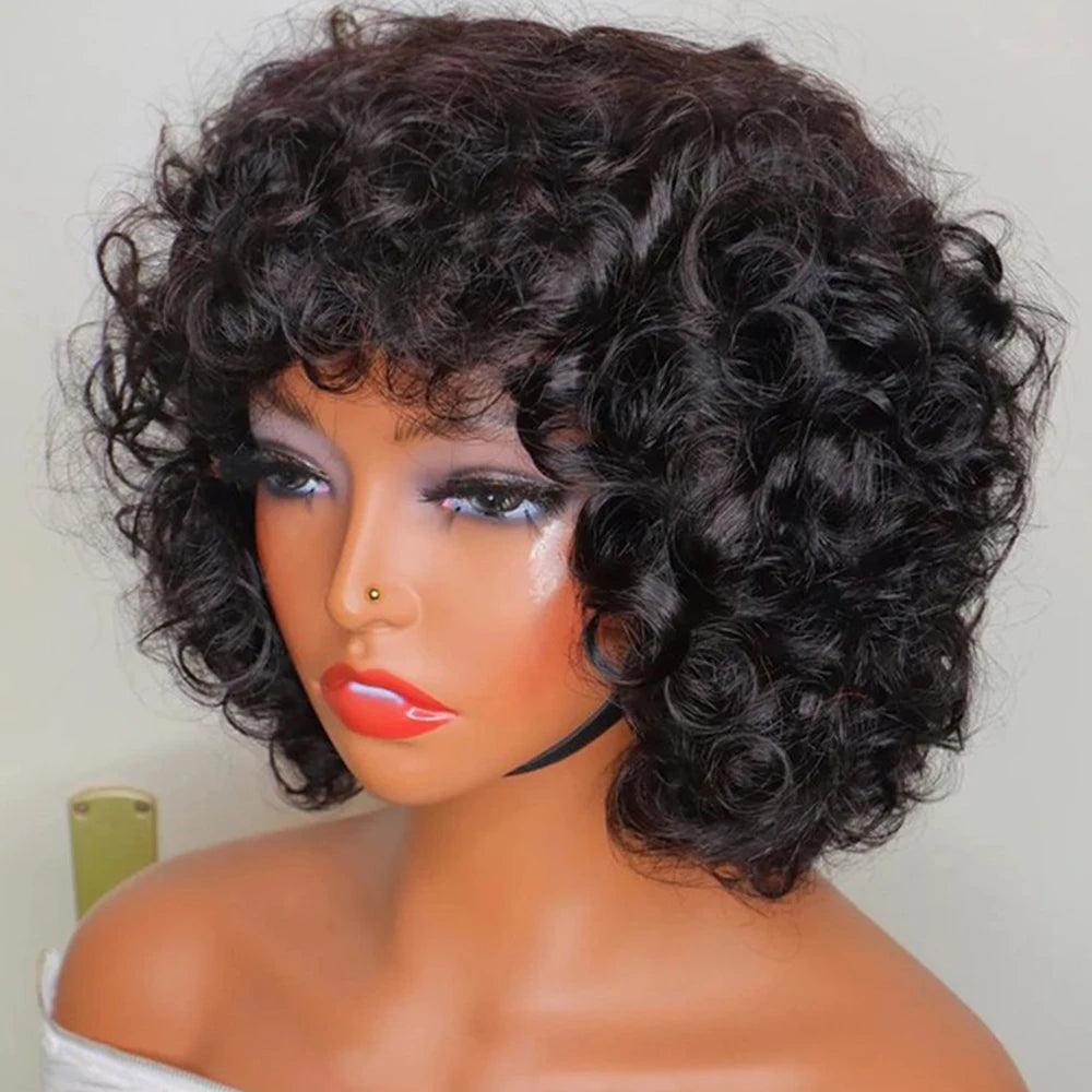 Highlight Blonde Curly Short Bob Human Hair Wig