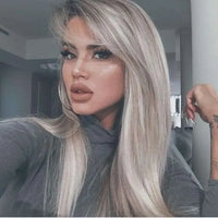 Thumbnail for Ombre #60 Gray Platinum Blonde Straight Full Virgin Brazilian Cuticle Aligned Human Hair HD Lace Front Wigs