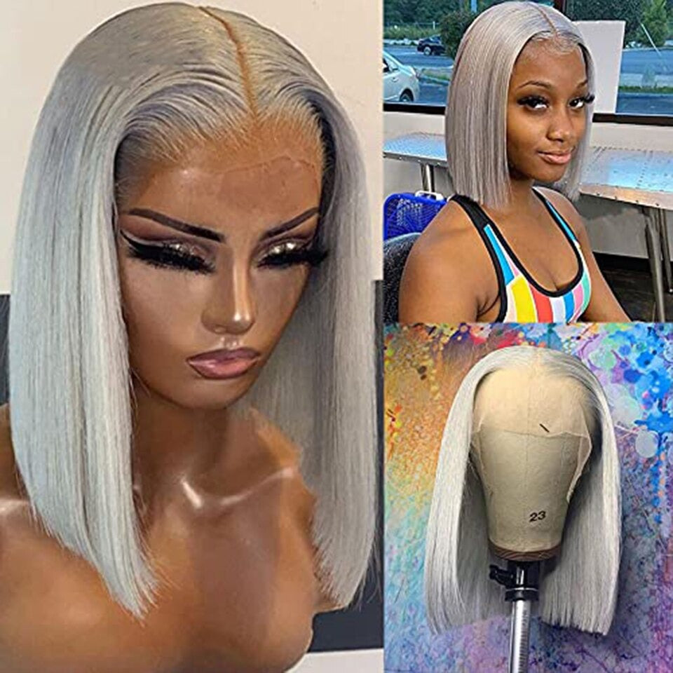 Gray Blonde Bob Brazilian Hair Wigs Preplucked