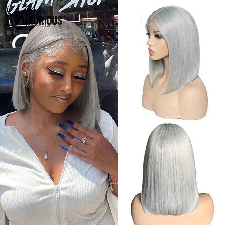 Gray Blonde Bob Brazilian Hair Wigs Preplucked