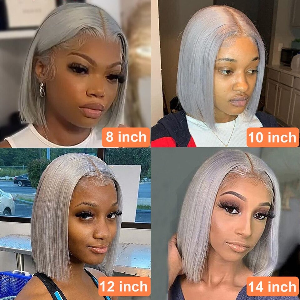 Gray Blonde Bob Brazilian Hair Wigs Preplucked