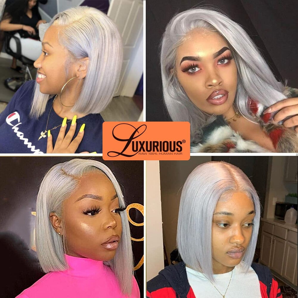 Gray Blonde Bob Brazilian Hair Wigs Preplucked