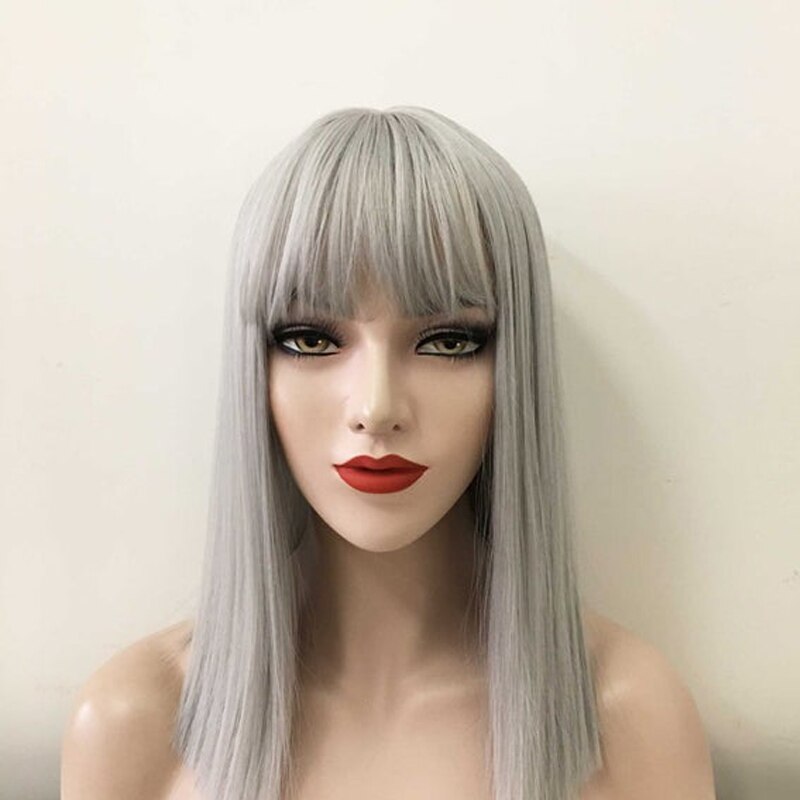 Brazillian Straight Gre Wig with Bangs Human Hair