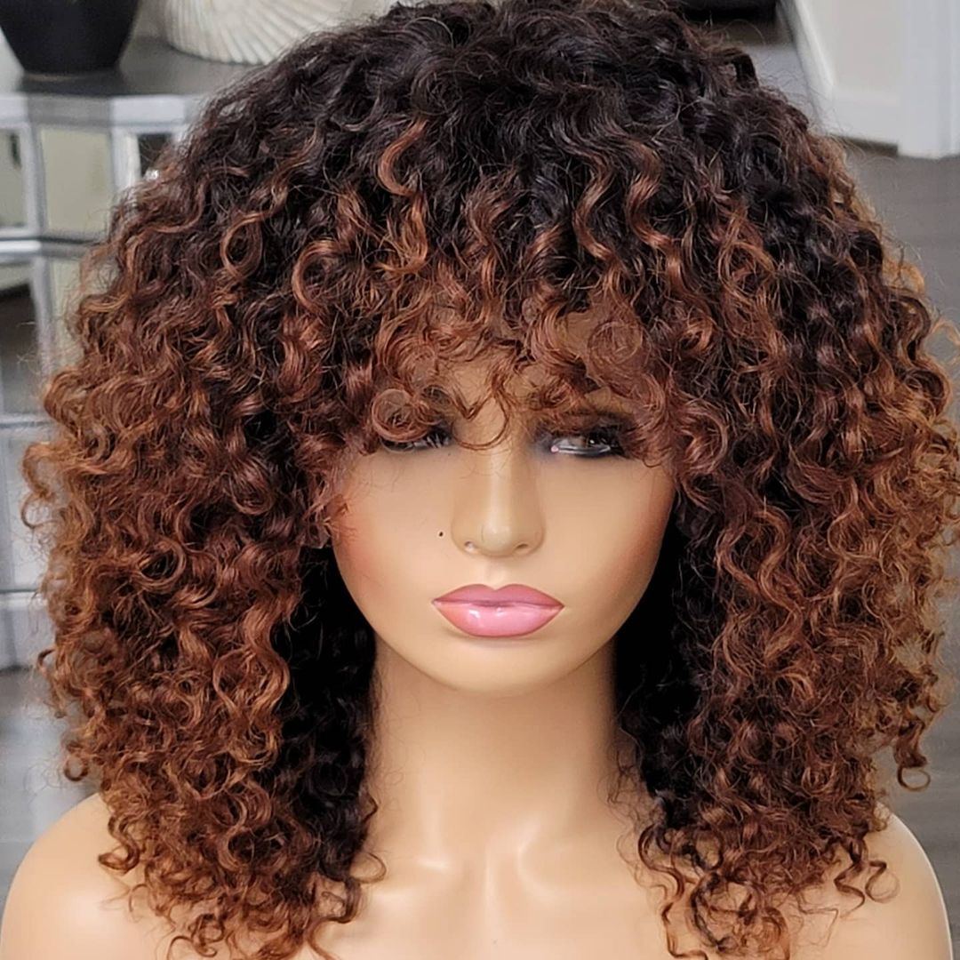 Jerry Curly Brown Human Hair Machine Made Wigs