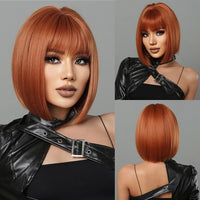 Thumbnail for Purple Pink Ombre Black Short Straight Synthetic Wigs With Bangs