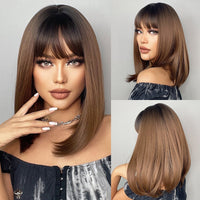 Thumbnail for Purple Pink Ombre Black Short Straight Synthetic Wigs With Bangs