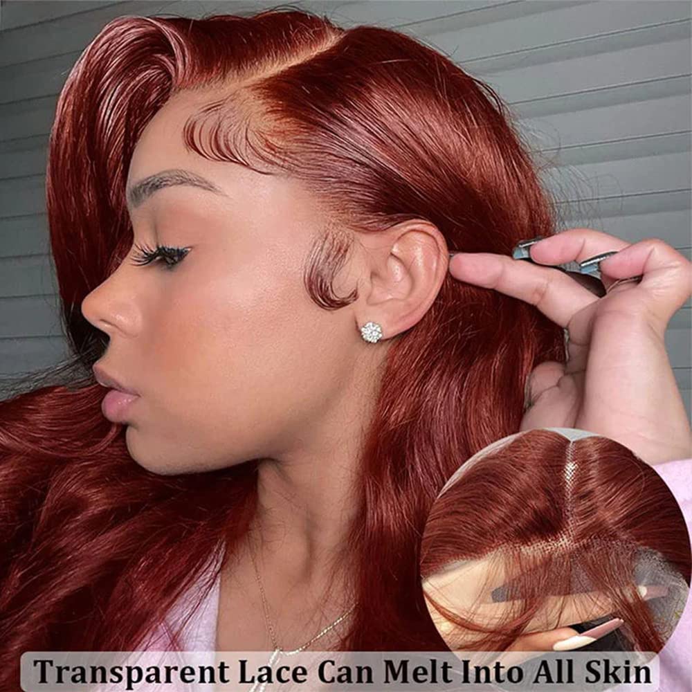 13x4 Reddish Brown Body Wave Lace Frontal Human Hair Wig