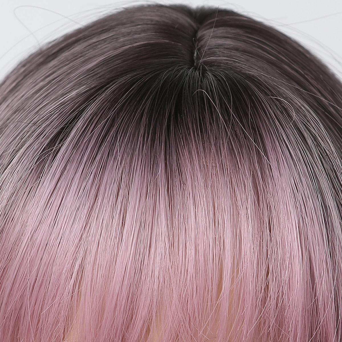 Purple Pink Ombre Black Short Straight Synthetic Wigs With Bangs