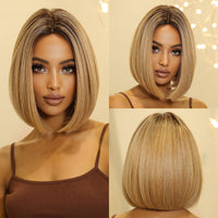 Thumbnail for Purple Pink Ombre Black Short Straight Synthetic Wigs With Bangs