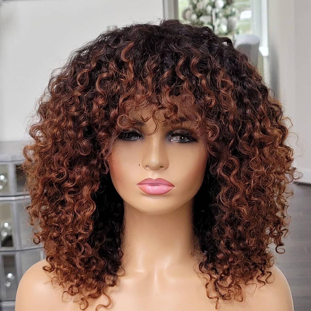 Jerry Curly Brown Human Hair Machine Made Wigs