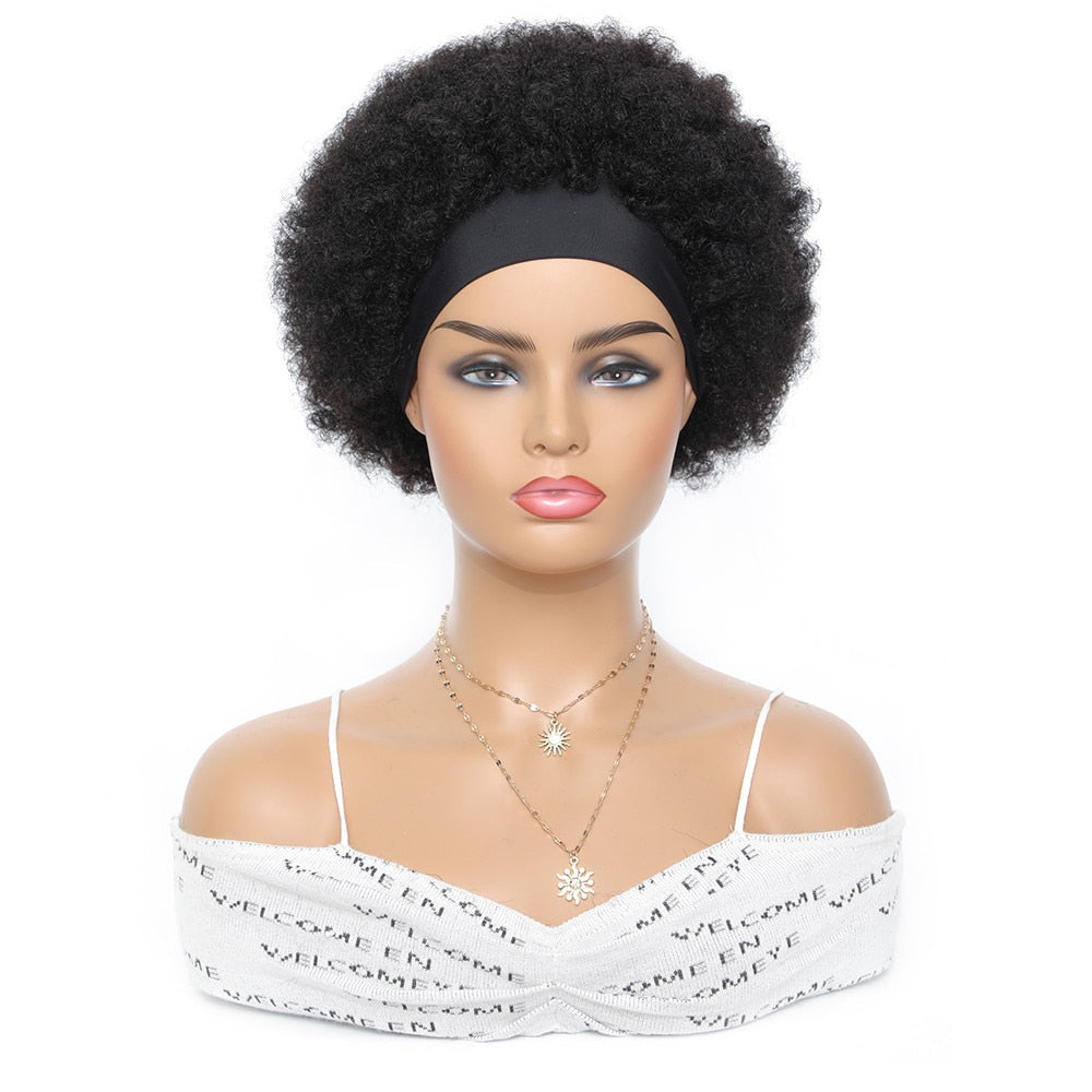 Afro Puff Curly Wig Headband Brazilian Human Hair